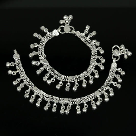 6.5" Inches long sterling silver handmade gorgeous charm baby kids anklets, excellent hanging noisy bells customized kids jewelry ank242 - TRIBAL ORNAMENTS