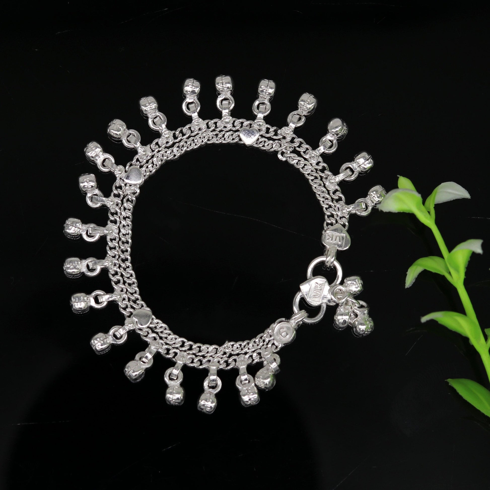 6.5" Inches long sterling silver handmade gorgeous charm baby kids anklets, excellent hanging noisy bells customized kids jewelry ank242 - TRIBAL ORNAMENTS