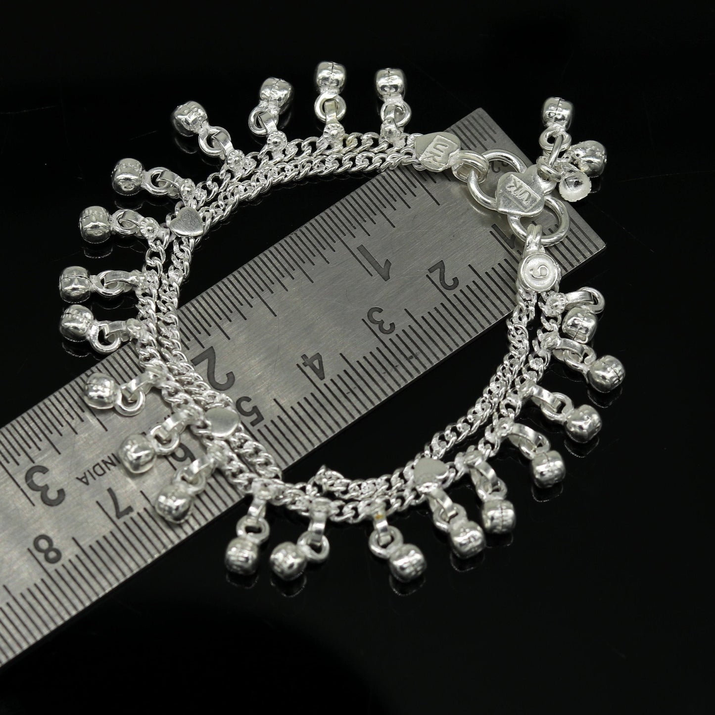 6.5" Inches long sterling silver handmade gorgeous charm baby kids anklets, excellent hanging noisy bells customized kids jewelry ank242 - TRIBAL ORNAMENTS