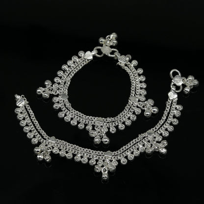 Heavy, stylish 6.5-inch baby anklet bracelet by TRIBAL ORNAMENTS featuring a double chain with jingling bells for kids.