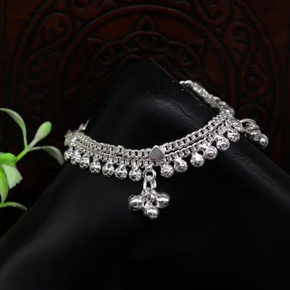 Heavy 6.5-inch trendy baby anklets bracelet with double chain jingling bells, stylish tribal jewelry for kids by TRIBAL ORNAMENTS.
