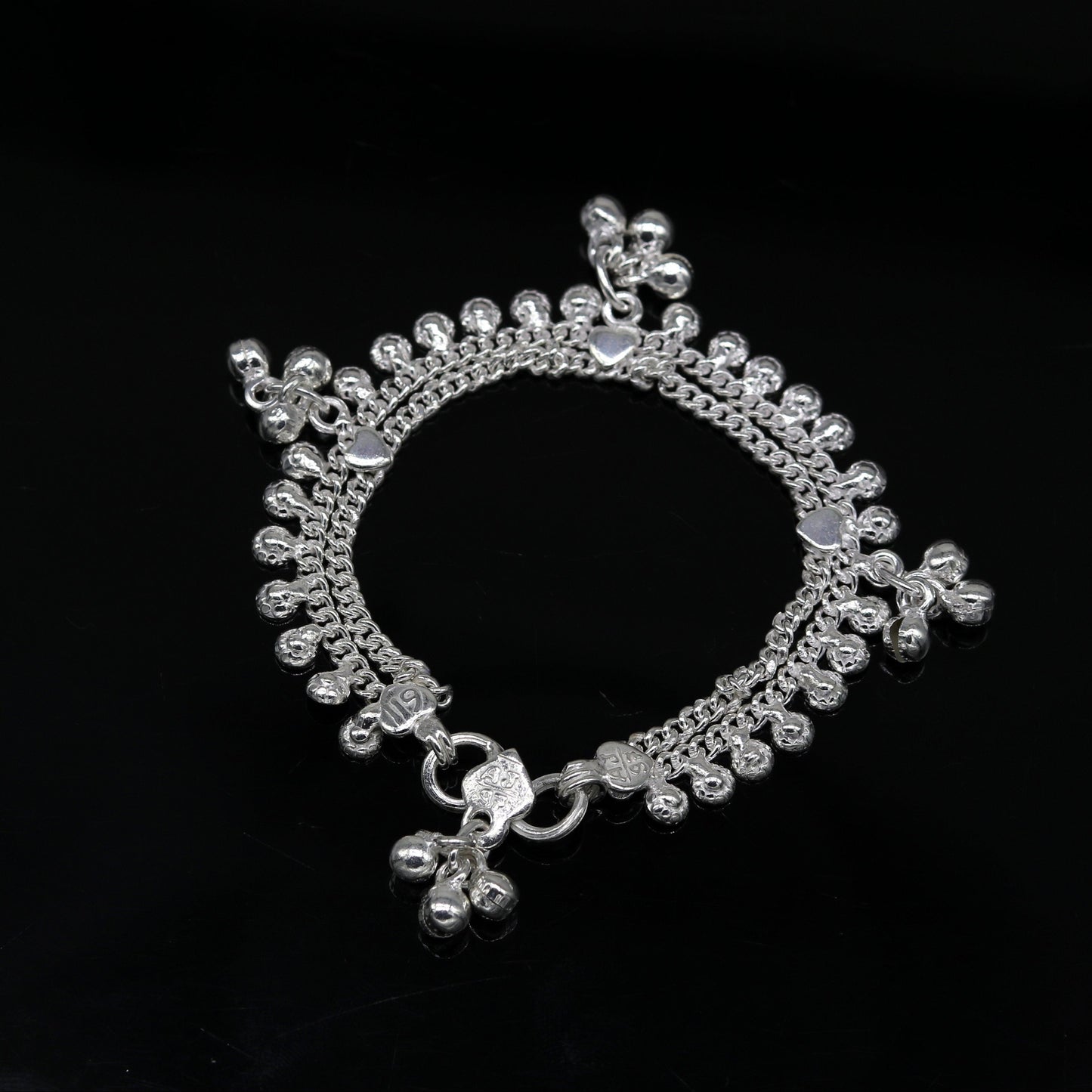 6.5" long Heavy trendy stylish baby anklets bracelet, double chain jingling belly ankle bracelet, personalized gifting kids jewelry ank255 - TRIBAL ORNAMENTS