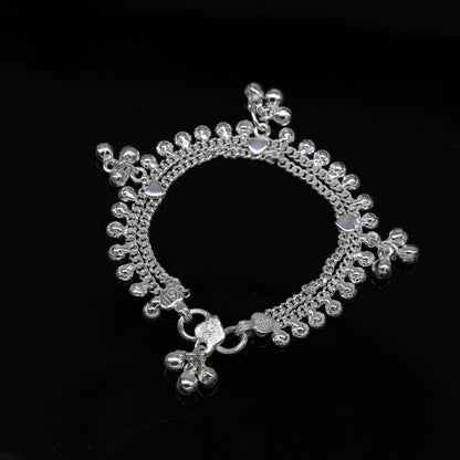 Heavy 6.5-inch trendy baby anklets by Tribal Ornaments with double chains, jingling style, perfect for kids’ personalized jewelry.