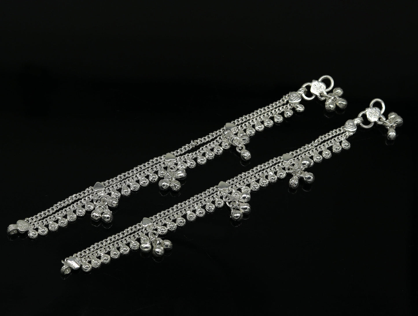 6.5" long Heavy trendy stylish baby anklets bracelet, double chain jingling belly ankle bracelet, personalized gifting kids jewelry ank255 - TRIBAL ORNAMENTS