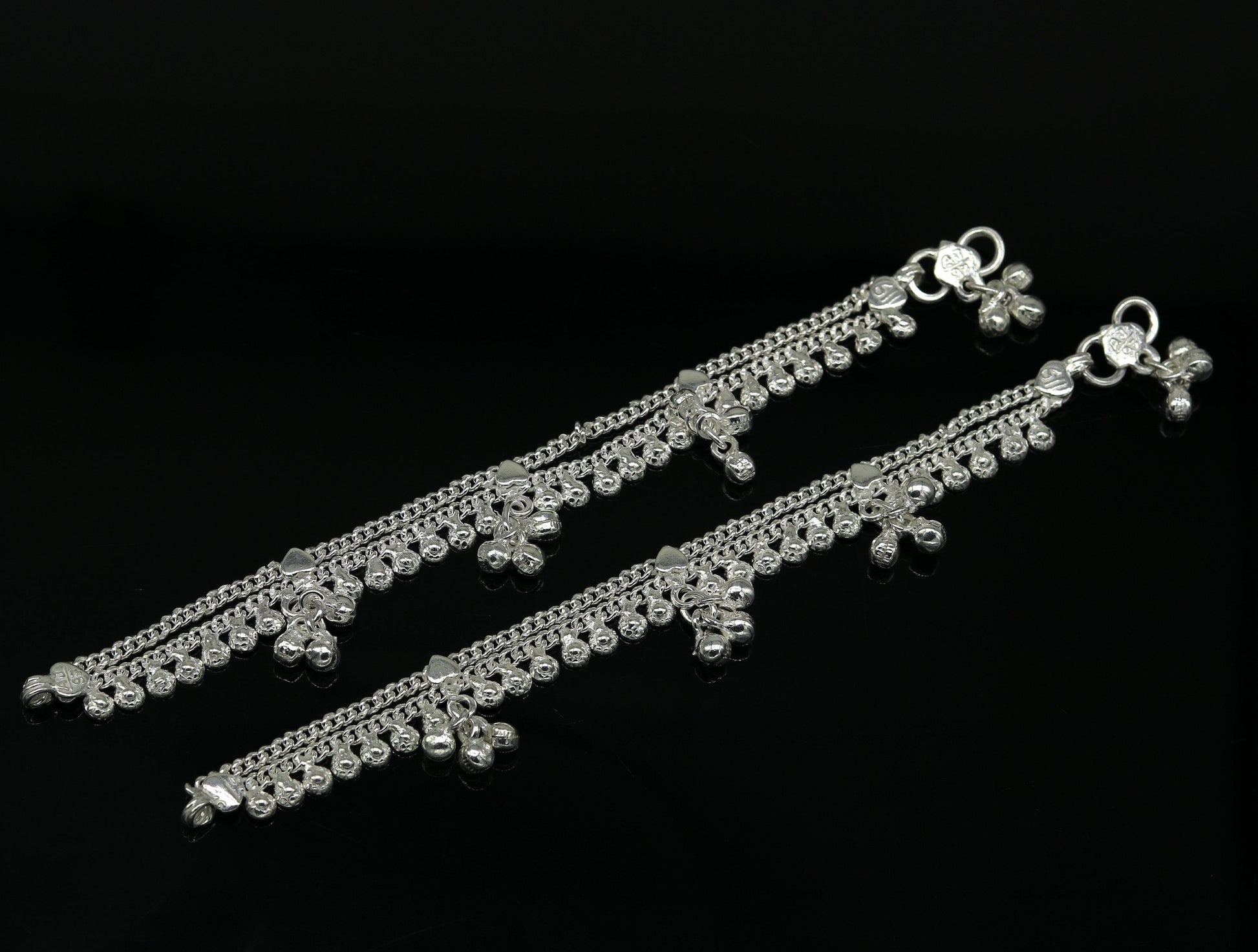 6.5" long Heavy trendy stylish baby anklets bracelet, double chain jingling belly ankle bracelet, personalized gifting kids jewelry ank255 - TRIBAL ORNAMENTS