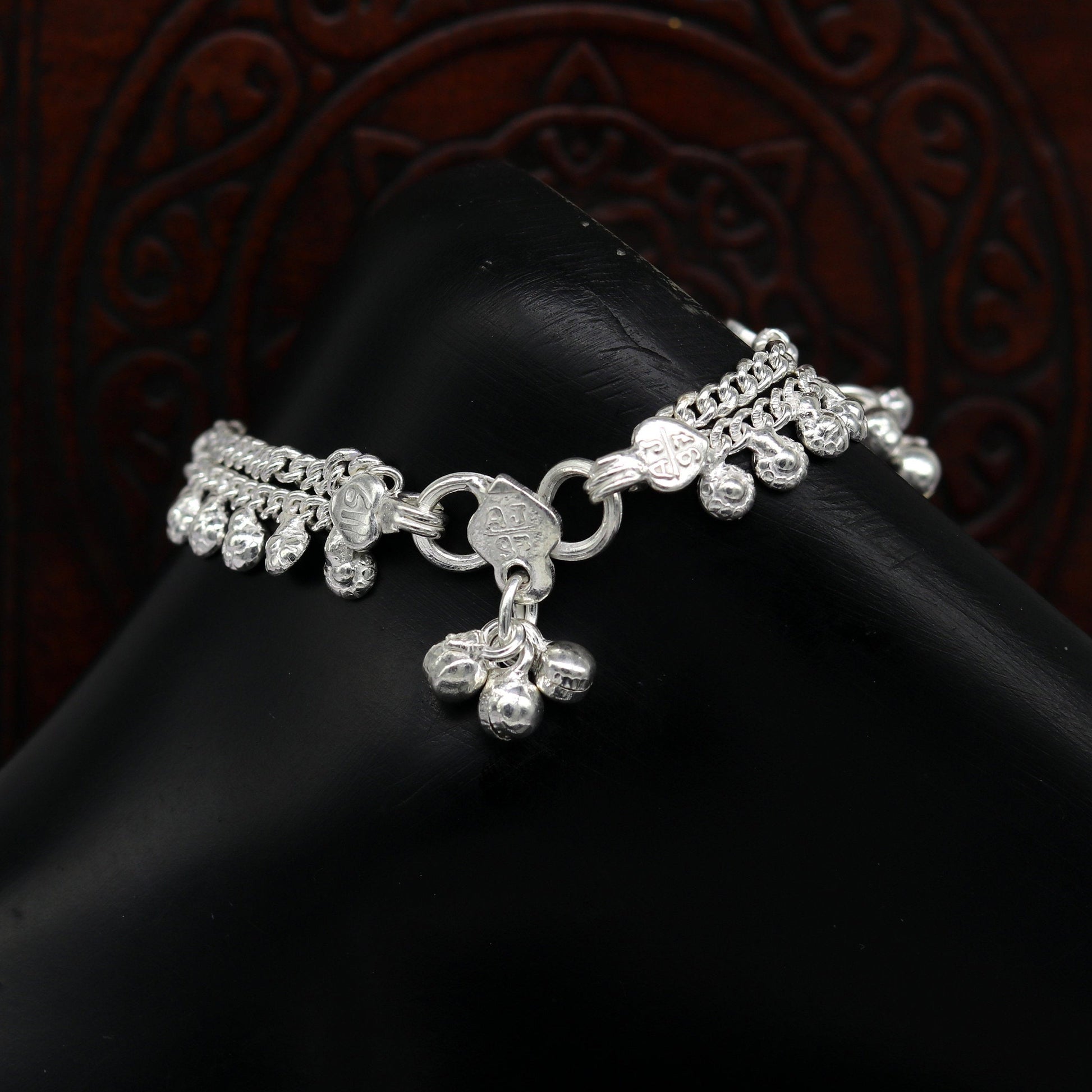 6.5" long Heavy trendy stylish baby anklets bracelet, double chain jingling belly ankle bracelet, personalized gifting kids jewelry ank255 - TRIBAL ORNAMENTS