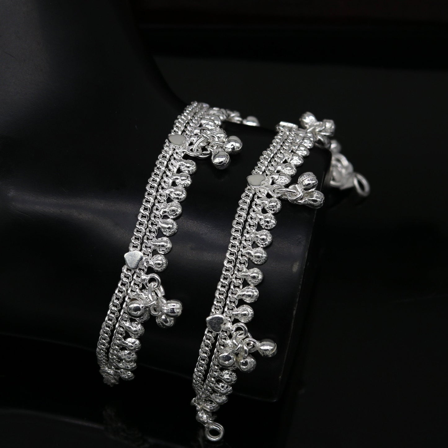 6.5" long Heavy trendy stylish baby anklets bracelet, double chain jingling belly ankle bracelet, personalized gifting kids jewelry ank255 - TRIBAL ORNAMENTS