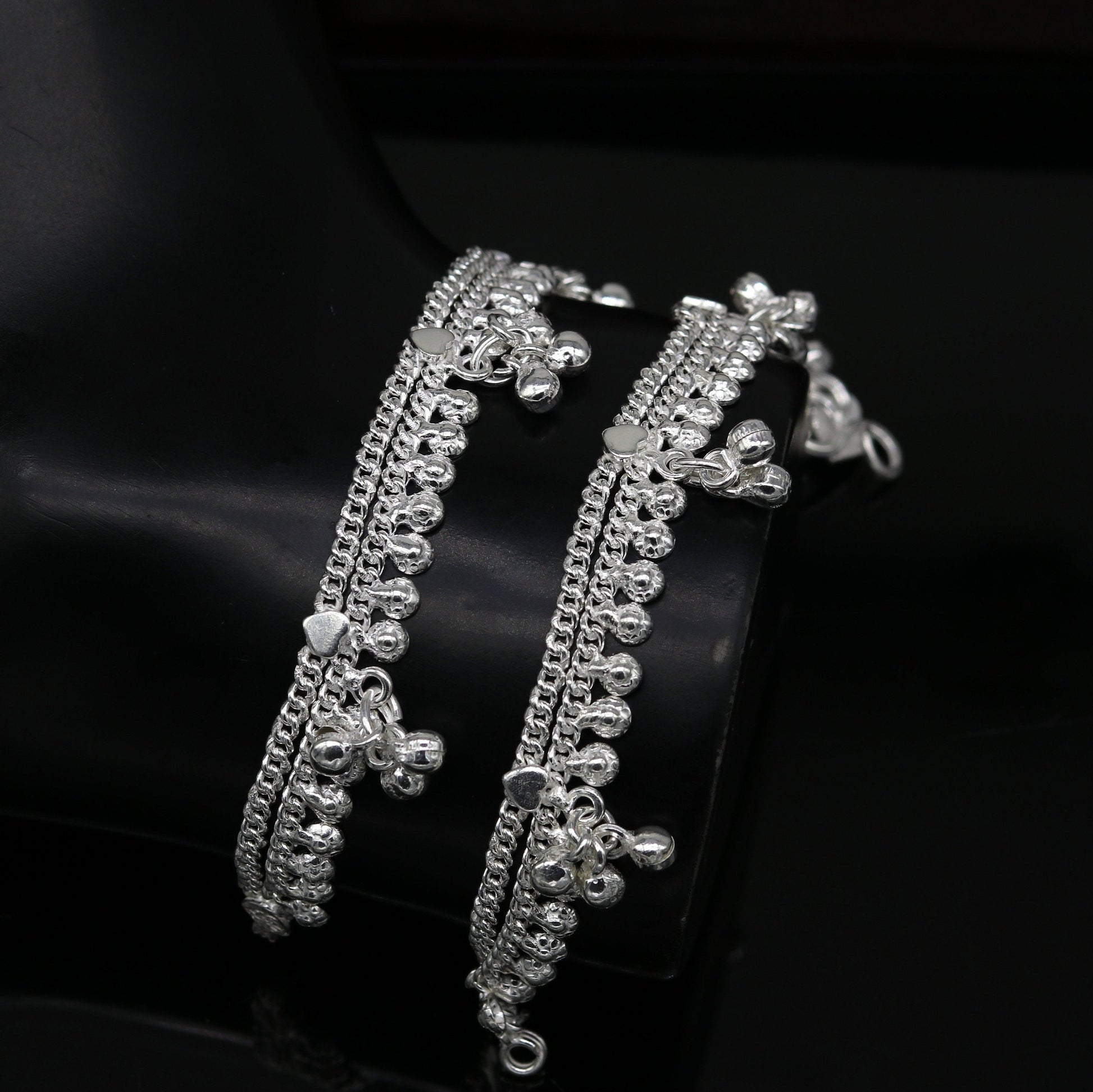 6.5" long Heavy trendy stylish baby anklets bracelet, double chain jingling belly ankle bracelet, personalized gifting kids jewelry ank255 - TRIBAL ORNAMENTS