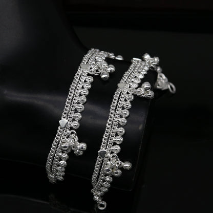 Heavy trendy 6.5-inch baby anklet bracelet from TRIBAL ORNAMENTS with double chains and jingling bells, perfect for kids' jewelry.