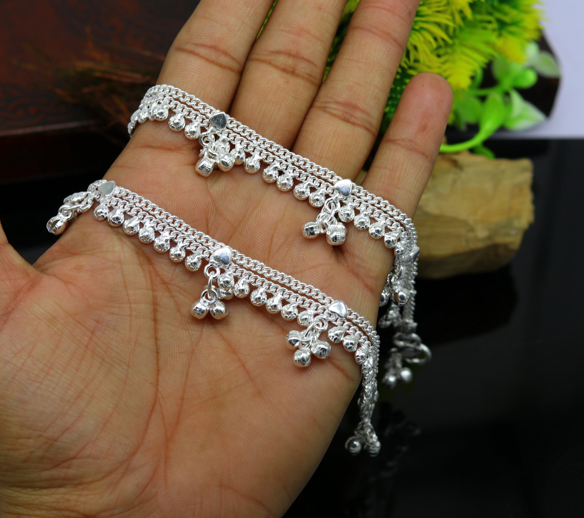 6.5" long Heavy trendy stylish baby anklets bracelet, double chain jingling belly ankle bracelet, personalized gifting kids jewelry ank255 - TRIBAL ORNAMENTS