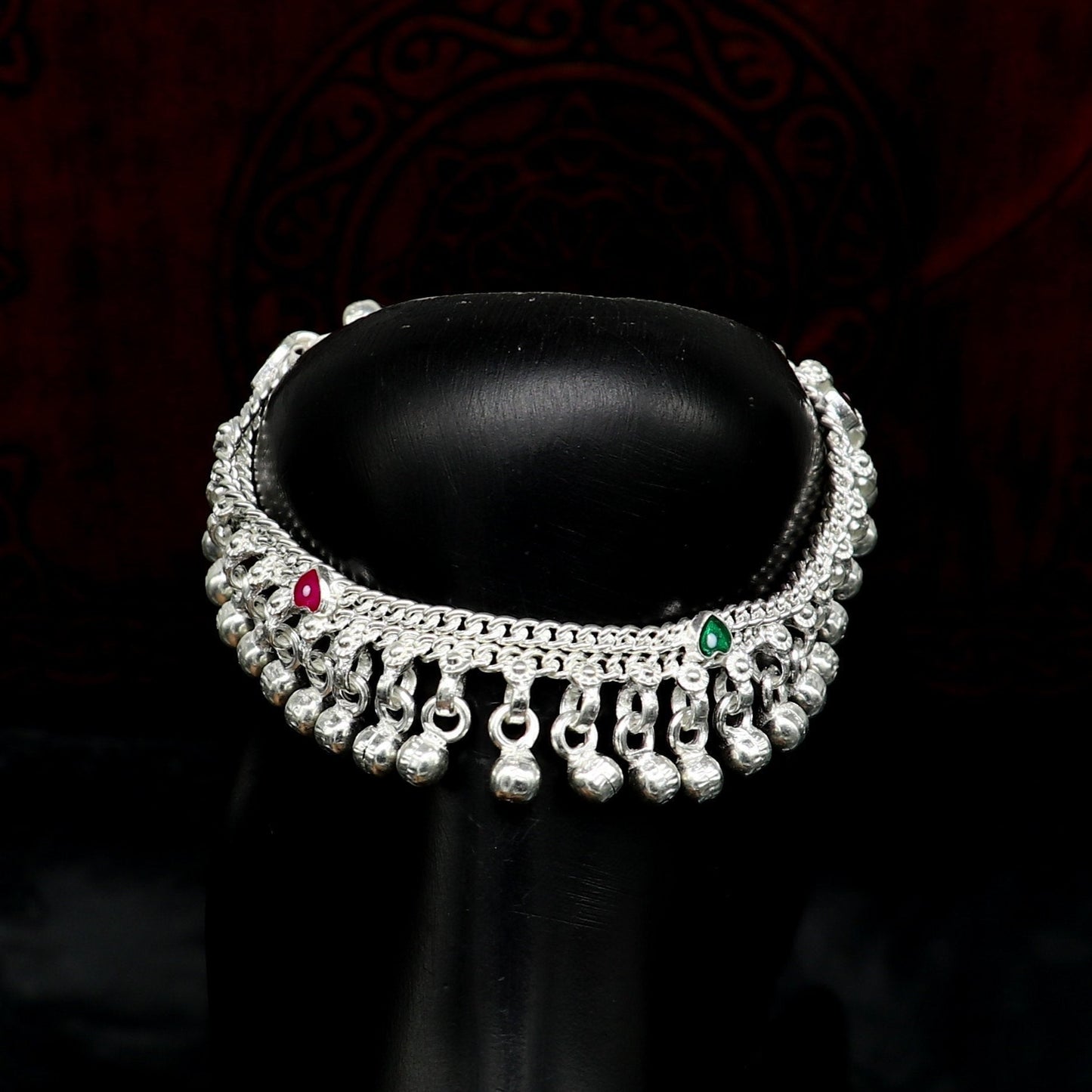 6.5" long Sterling silver customized baby anklets, stunning hanging waved jingling bells, charming noisy ankle bracelet kids jewelry ank409 - TRIBAL ORNAMENTS