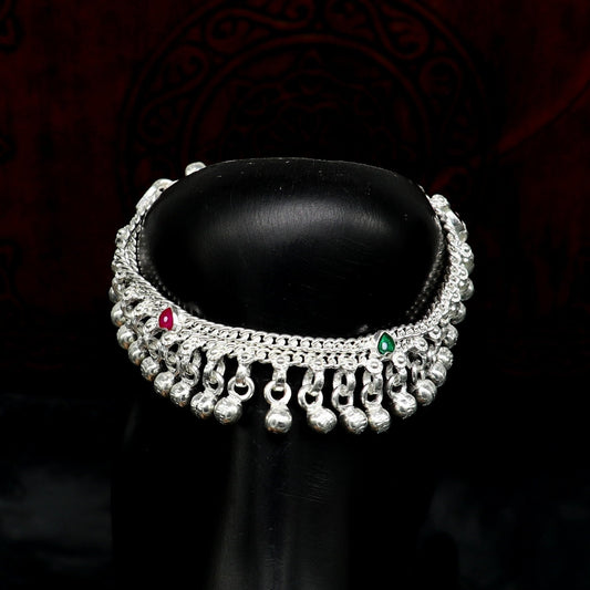 6.5" long Sterling silver customized baby anklets, stunning hanging waved jingling bells, charming noisy ankle bracelet kids jewelry ank409 - TRIBAL ORNAMENTS