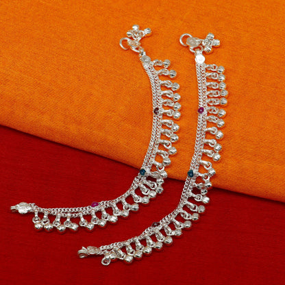 6.5" long Sterling silver customized baby anklets, stunning hanging waved jingling bells, charming noisy ankle bracelet kids jewelry ank409 - TRIBAL ORNAMENTS