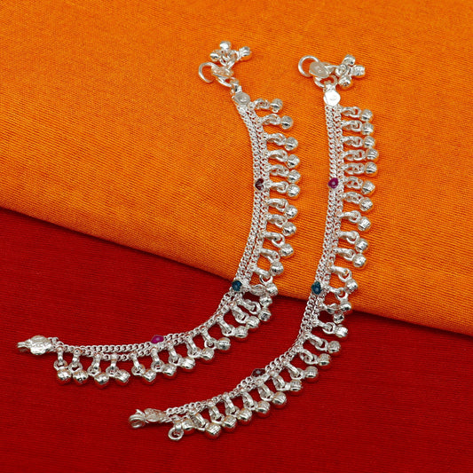 6.5" long Sterling silver customized baby anklets, stunning hanging waved jingling bells, charming noisy ankle bracelet kids jewelry ank409 - TRIBAL ORNAMENTS