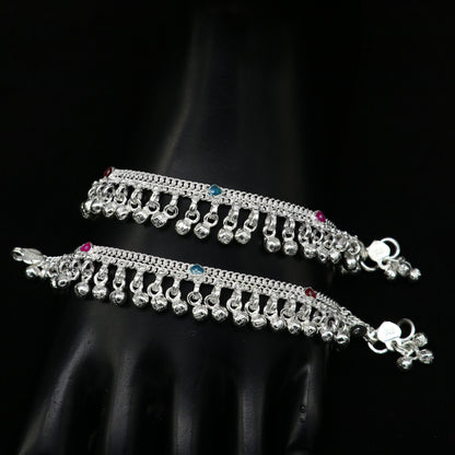 6.5" long Sterling silver customized baby anklets, stunning hanging waved jingling bells, charming noisy ankle bracelet kids jewelry ank409 - TRIBAL ORNAMENTS