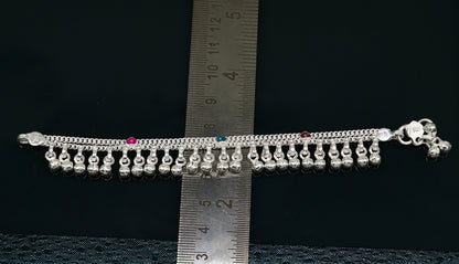 6.5" long Sterling silver customized baby anklets, stunning hanging waved jingling bells, charming noisy ankle bracelet kids jewelry ank409 - TRIBAL ORNAMENTS