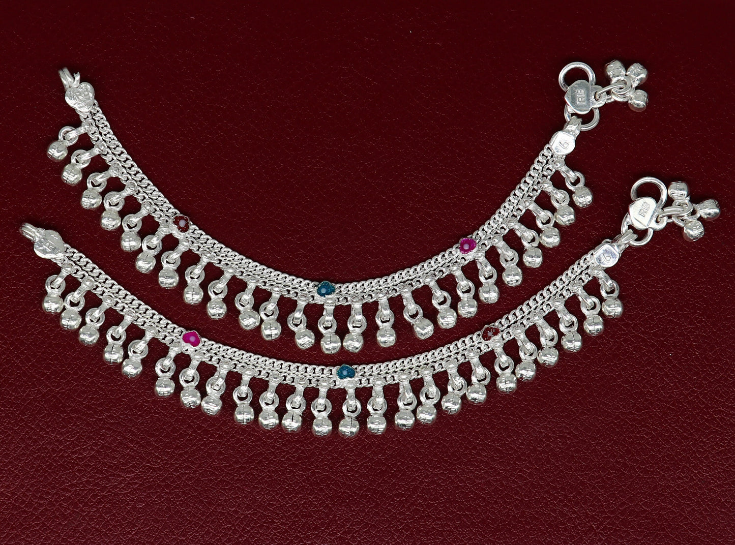 6.5" long Sterling silver customized baby anklets, stunning hanging waved jingling bells, charming noisy ankle bracelet kids jewelry ank409 - TRIBAL ORNAMENTS