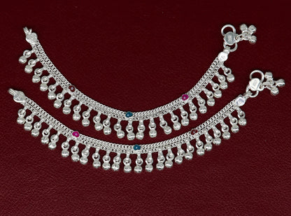 6.5" long Sterling silver customized baby anklets, stunning hanging waved jingling bells, charming noisy ankle bracelet kids jewelry ank409 - TRIBAL ORNAMENTS