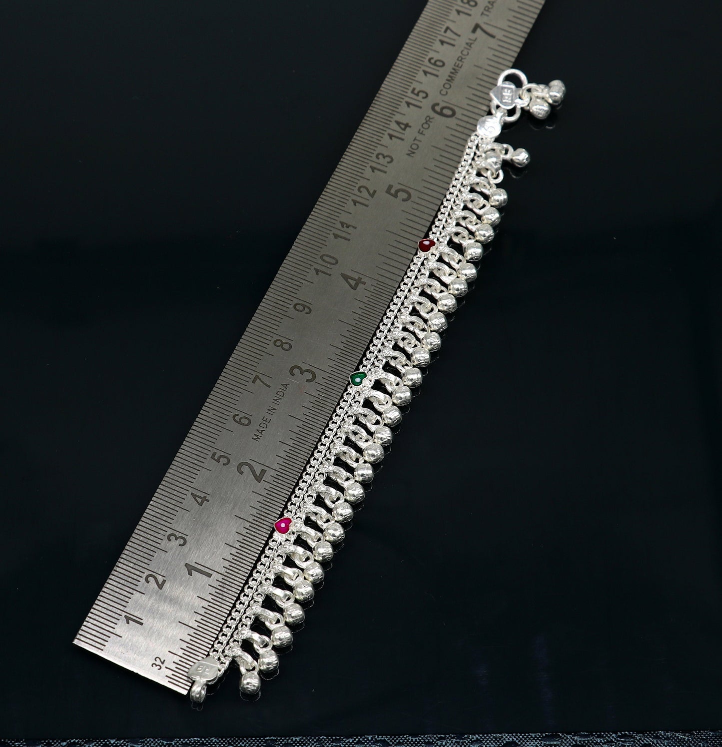 6.5" long Sterling silver customized baby anklets, stunning hanging waved jingling bells, charming noisy ankle bracelet kids jewelry ank409 - TRIBAL ORNAMENTS