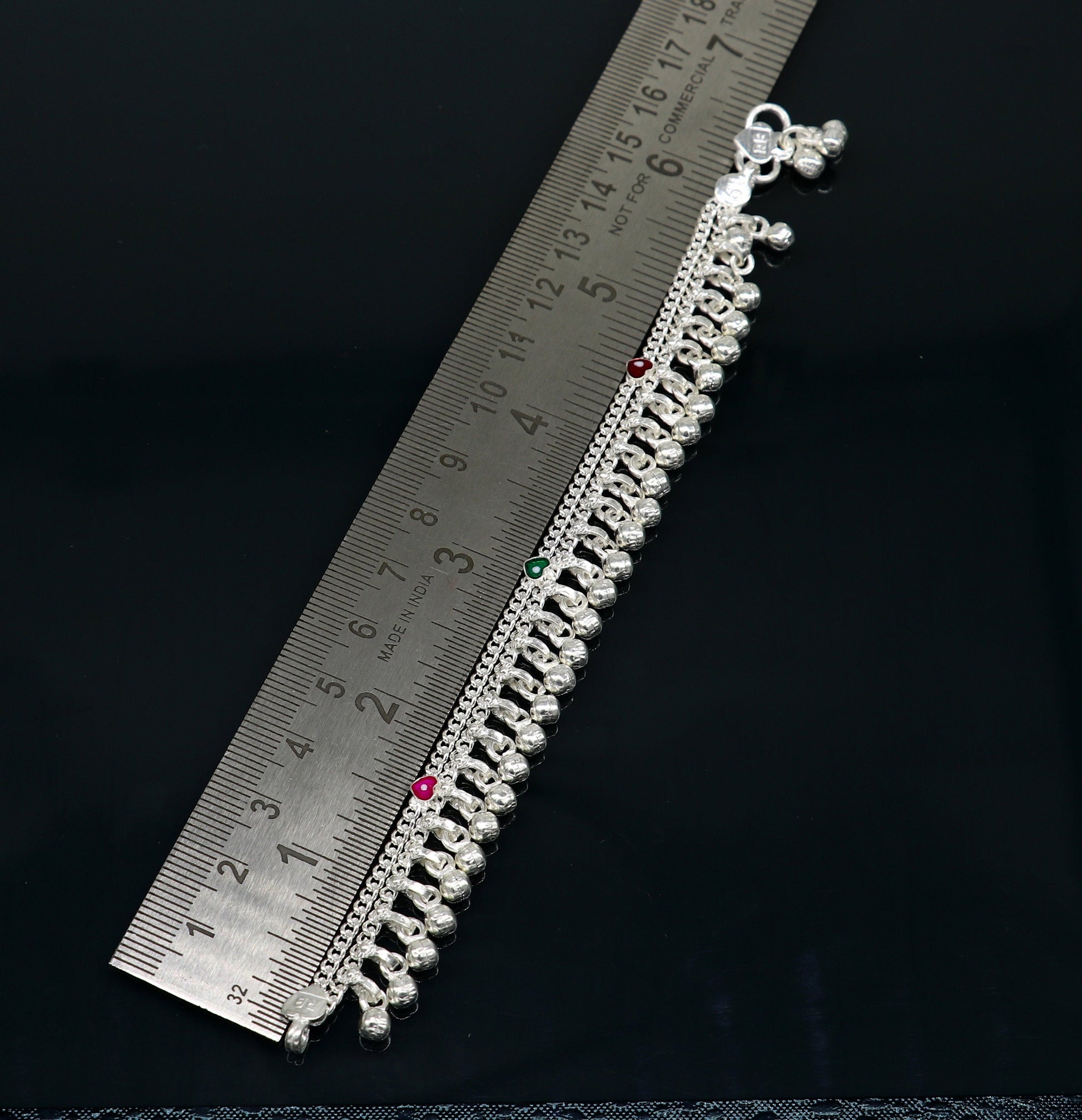 6.5" long Sterling silver customized baby anklets, stunning hanging waved jingling bells, charming noisy ankle bracelet kids jewelry ank409 - TRIBAL ORNAMENTS