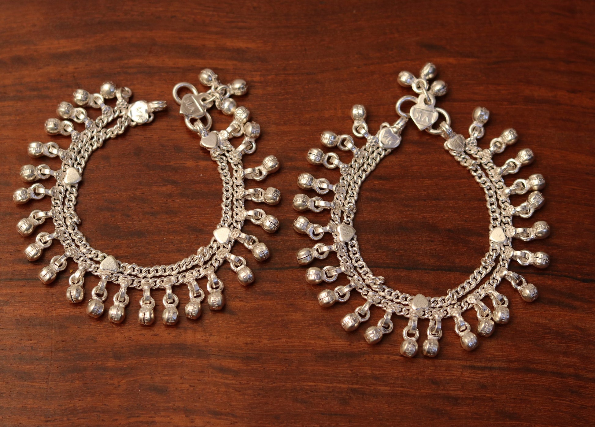 6.5" Sterling silver handmade baby ankle bracelet, amazing noisy jingle bells, charm anklets foot bracelet belly dance jewelry india ank171 - TRIBAL ORNAMENTS