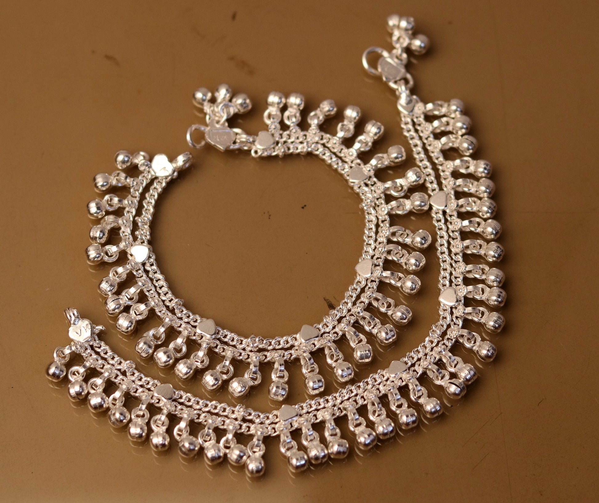 6.5" Sterling silver handmade baby ankle bracelet, amazing noisy jingle bells, charm anklets foot bracelet belly dance jewelry india ank171 - TRIBAL ORNAMENTS