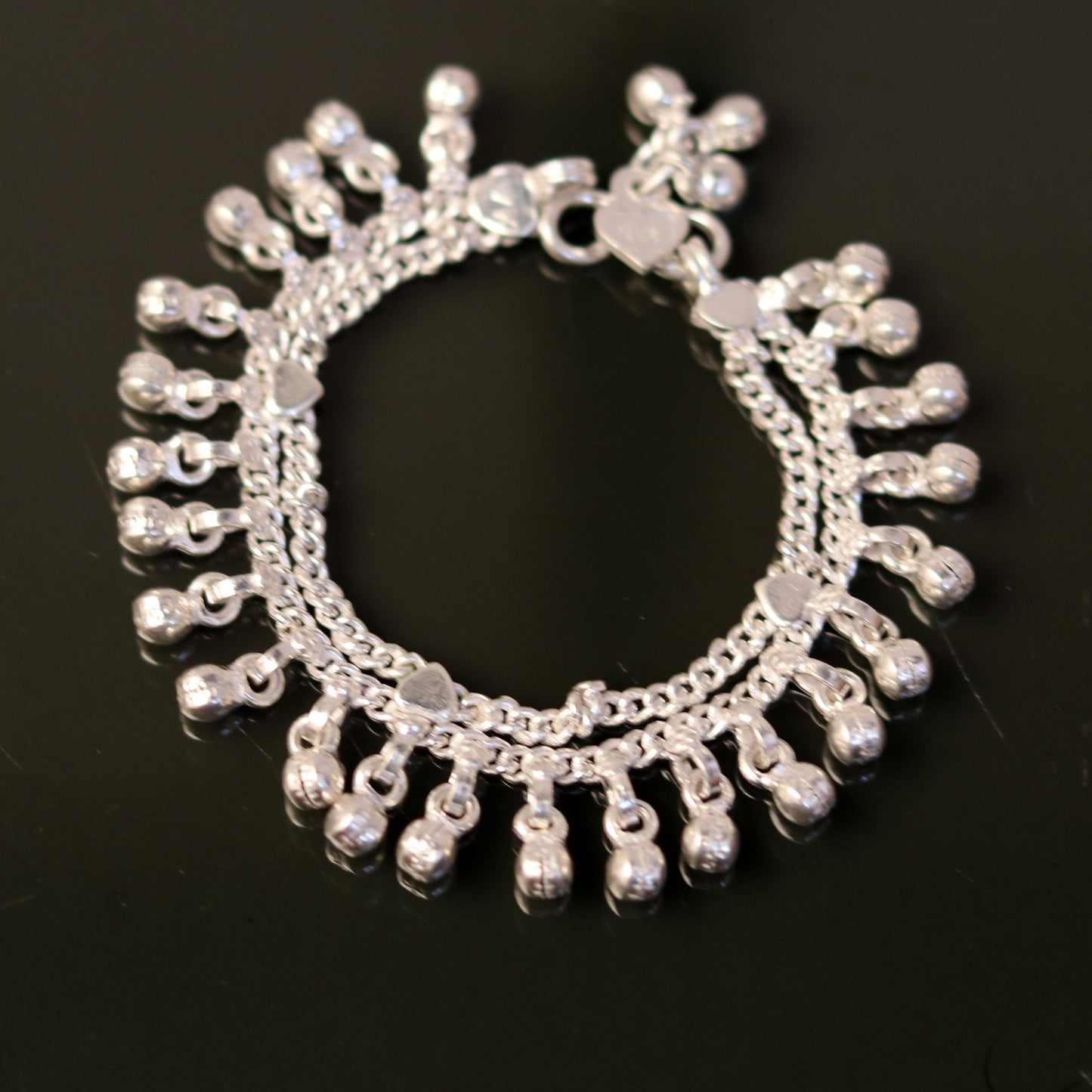 6.5" Sterling silver handmade baby ankle bracelet, amazing noisy jingle bells, charm anklets foot bracelet belly dance jewelry india ank171 - TRIBAL ORNAMENTS