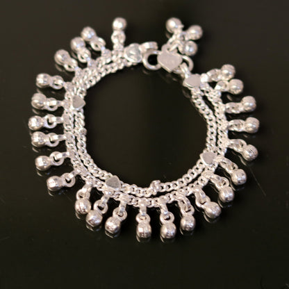 Sterling silver handmade baby ankle bracelet with noisy jingle bells, charm anklets, and foot jewelry for belly dance from Tribal Ornaments.
