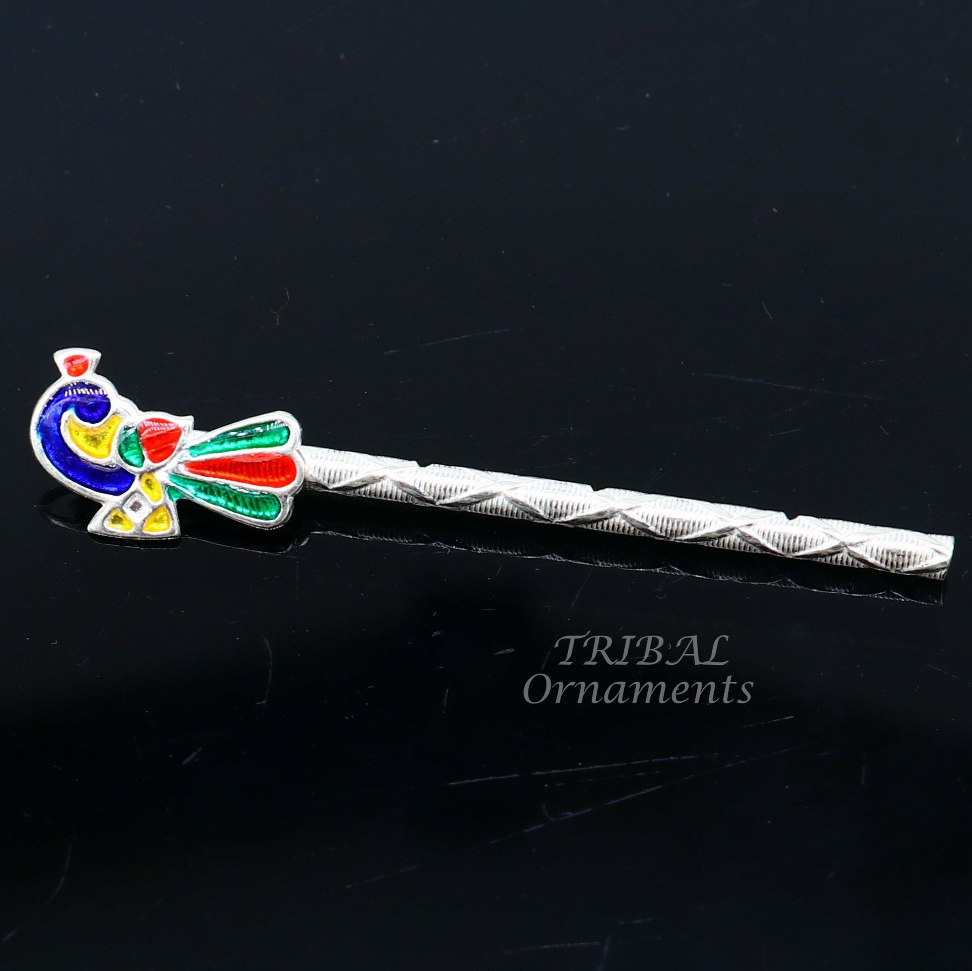 6.5cm sterling silver handmade idol baby Krishna small tiny flute, silver bansuri, laddu gopala flute, little krishna flute puja art su812 - TRIBAL ORNAMENTS