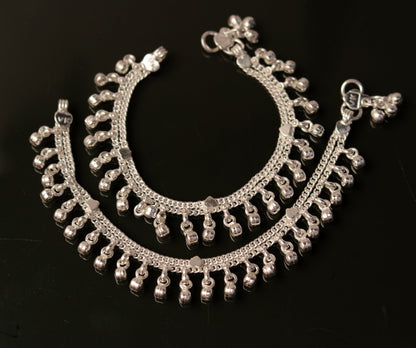 6.6" Sterling silver handmade baby anklet charm ankle bracelet, fabulous hanging noisy bells, excellent unisex baby foot bracelet ank158 - TRIBAL ORNAMENTS