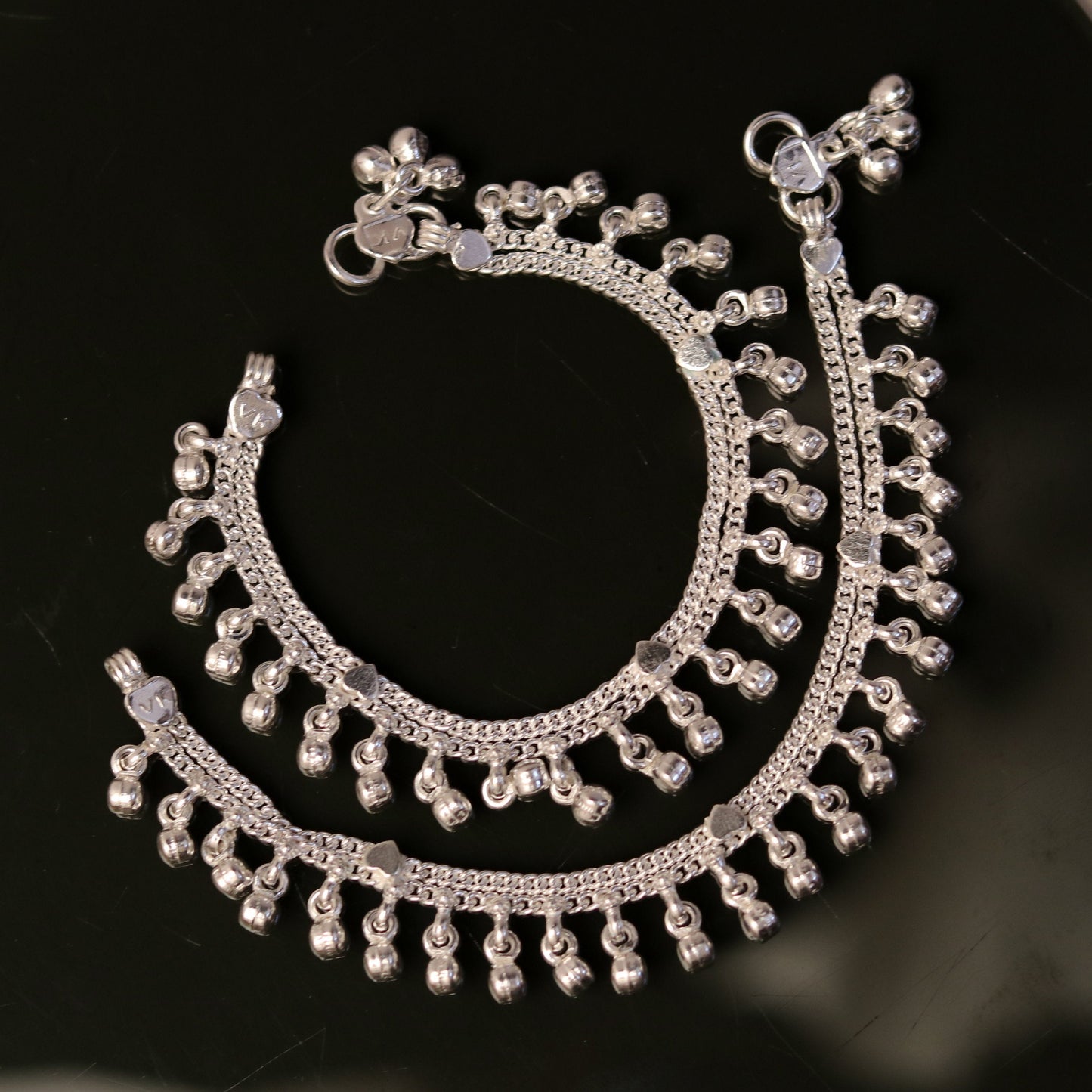 6.6" Sterling silver handmade baby anklet charm ankle bracelet, fabulous hanging noisy bells, excellent unisex baby foot bracelet ank158 - TRIBAL ORNAMENTS