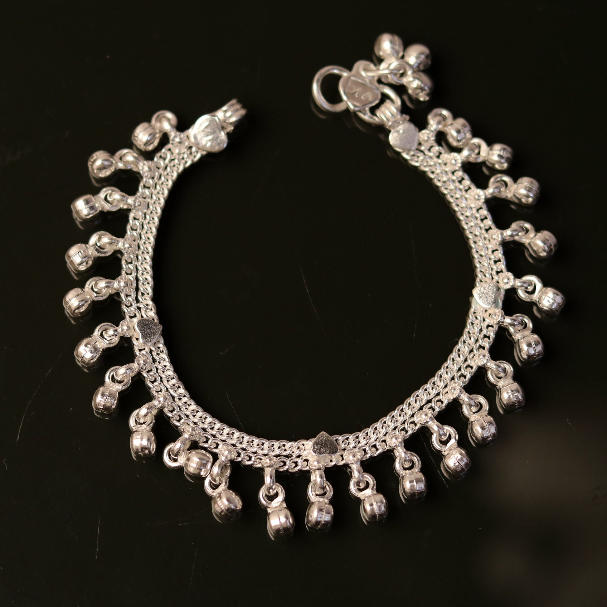 6.6" Sterling silver handmade baby anklet charm ankle bracelet, fabulous hanging noisy bells, excellent unisex baby foot bracelet ank158 - TRIBAL ORNAMENTS