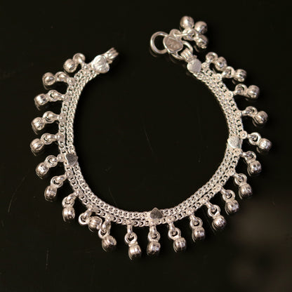 6.6" Sterling silver handmade baby anklet charm ankle bracelet, fabulous hanging noisy bells, excellent unisex baby foot bracelet ank158 - TRIBAL ORNAMENTS