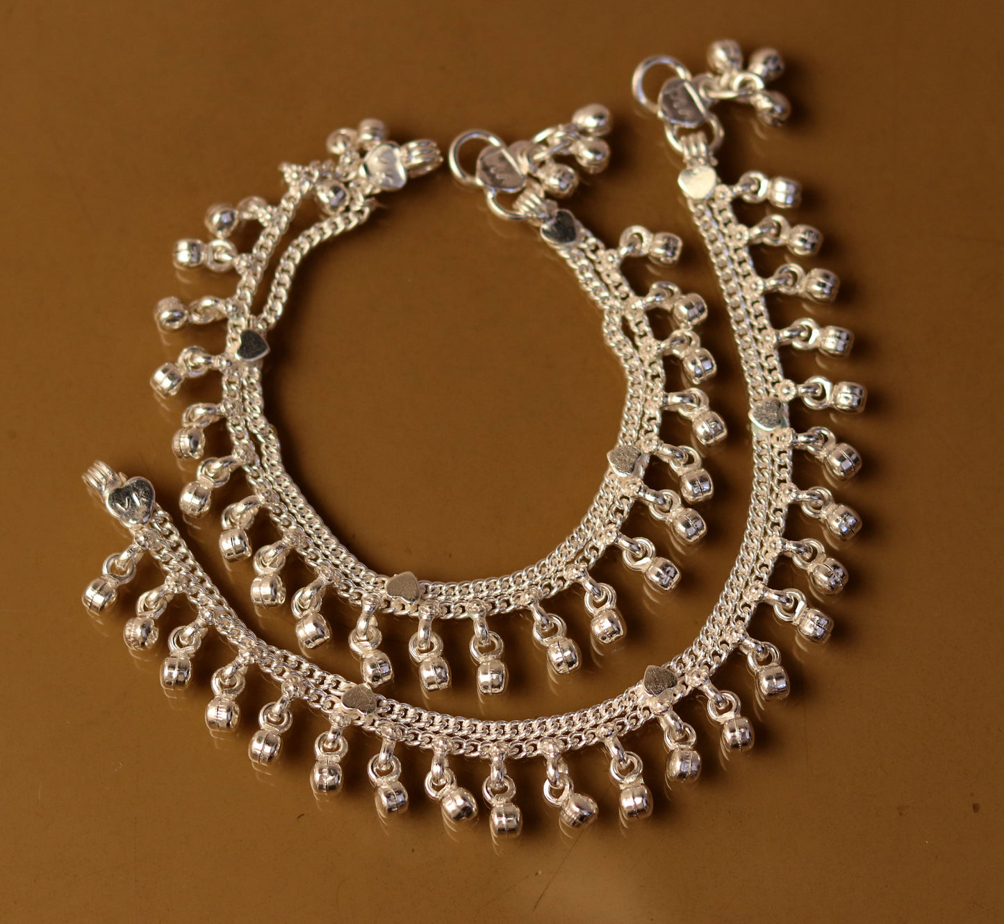 6.6" Sterling silver handmade baby anklet charm ankle bracelet, fabulous hanging noisy bells, excellent unisex baby foot bracelet ank158 - TRIBAL ORNAMENTS