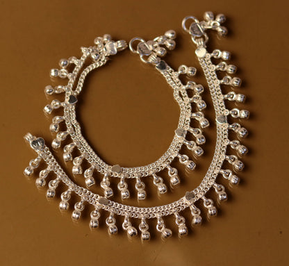 6.6" Sterling silver handmade baby anklet charm ankle bracelet, fabulous hanging noisy bells, excellent unisex baby foot bracelet ank158 - TRIBAL ORNAMENTS
