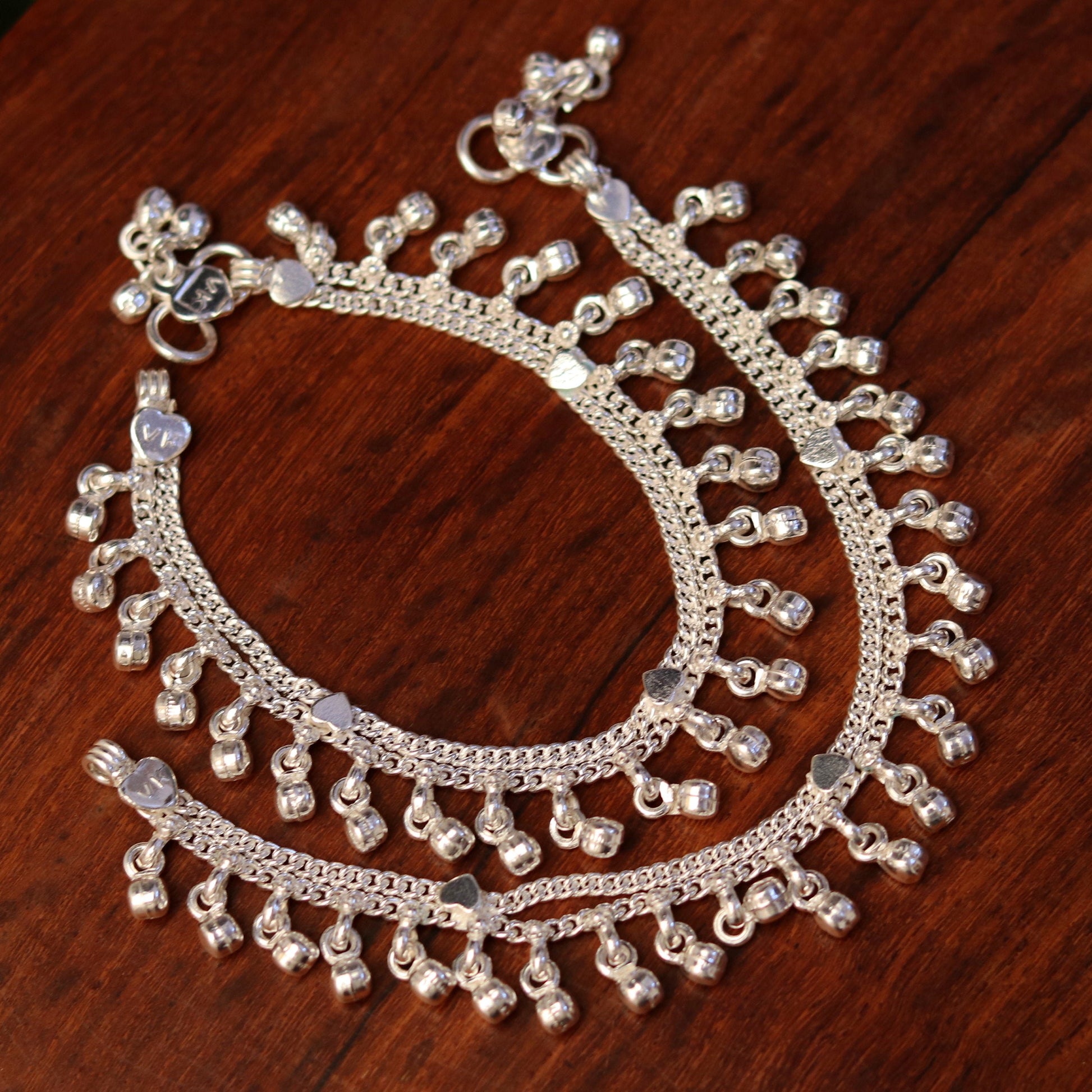 6.6" Sterling silver handmade baby anklet charm ankle bracelet, fabulous hanging noisy bells, excellent unisex baby foot bracelet ank158 - TRIBAL ORNAMENTS