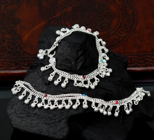 6" exclusive fancy stylish baby anklets bracelet, double chain jingling belly ankle bracelet, unisex gifting kids fashion jewelry ank263 - TRIBAL ORNAMENTS