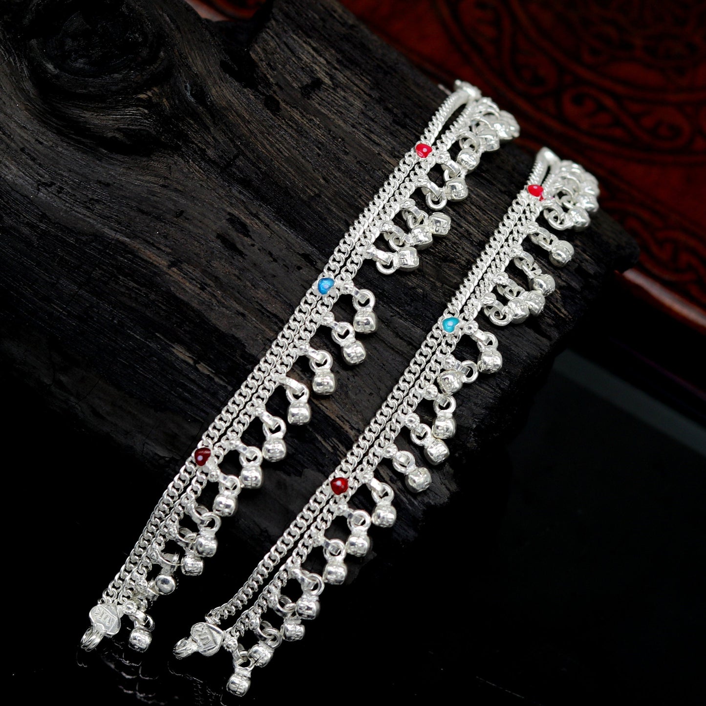 6" exclusive fancy stylish baby anklets bracelet, double chain jingling belly ankle bracelet, unisex gifting kids fashion jewelry ank263 - TRIBAL ORNAMENTS