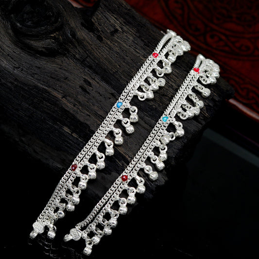 6" exclusive fancy stylish baby anklets bracelet, double chain jingling belly ankle bracelet, unisex gifting kids fashion jewelry ank263 - TRIBAL ORNAMENTS