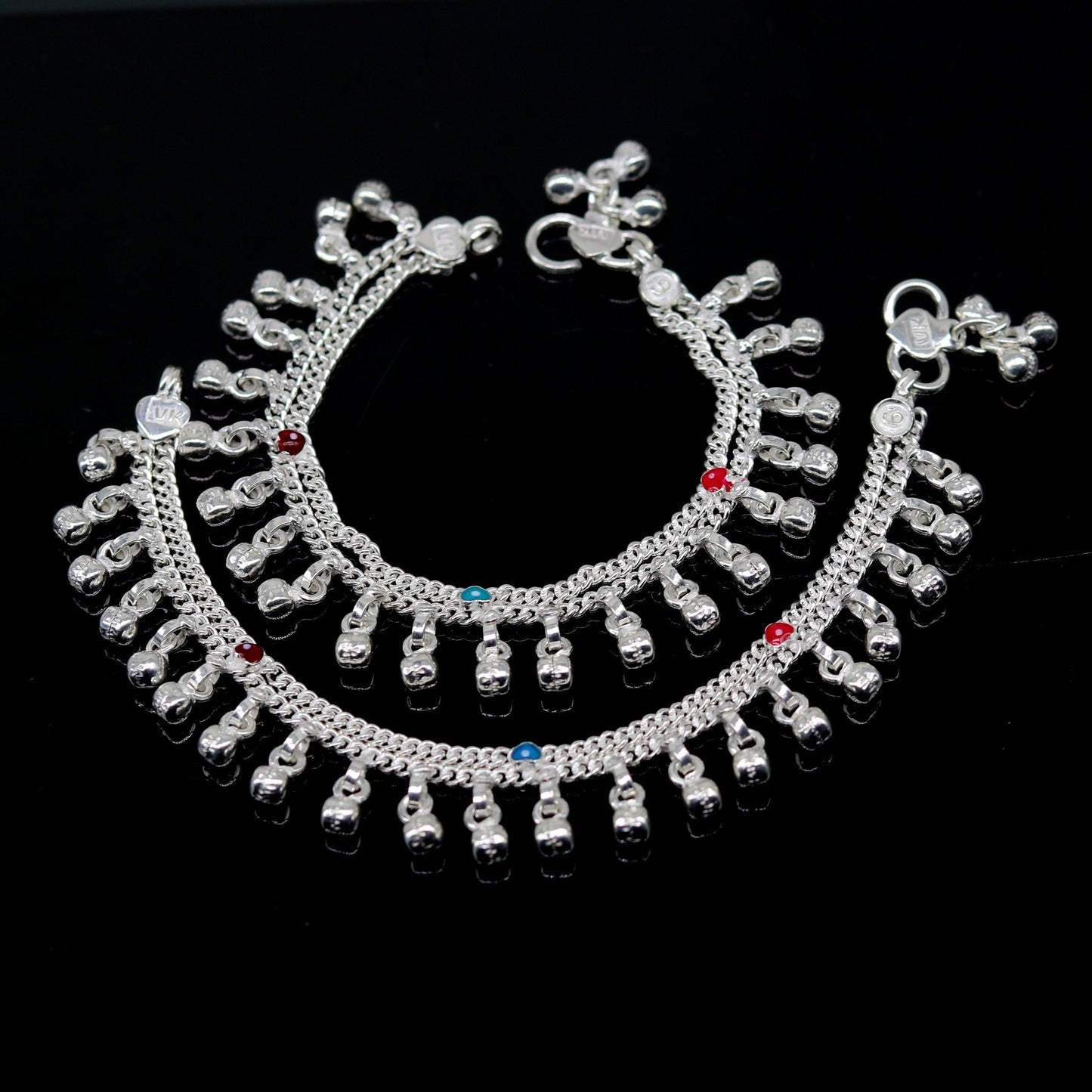 6" exclusive fancy stylish baby anklets bracelet, double chain jingling belly ankle bracelet, unisex gifting kids fashion jewelry ank263 - TRIBAL ORNAMENTS