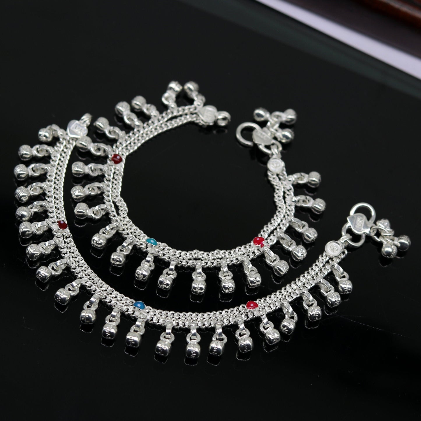 6" exclusive fancy stylish baby anklets bracelet, double chain jingling belly ankle bracelet, unisex gifting kids fashion jewelry ank263 - TRIBAL ORNAMENTS