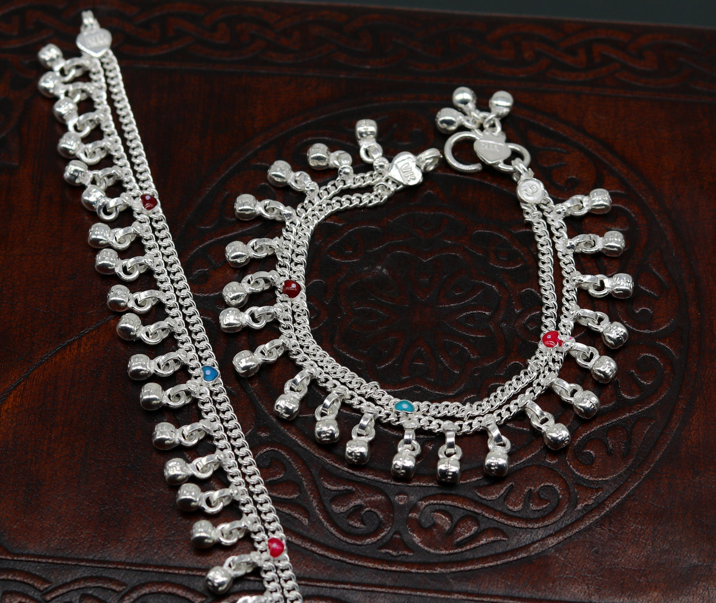 6" exclusive fancy stylish baby anklets bracelet, double chain jingling belly ankle bracelet, unisex gifting kids fashion jewelry ank263 - TRIBAL ORNAMENTS