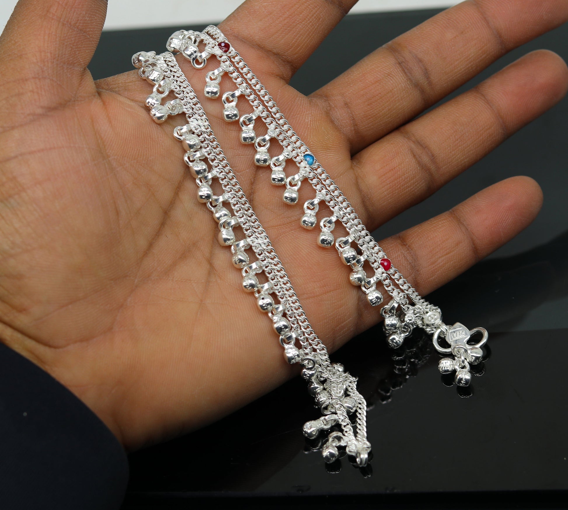 6" exclusive fancy stylish baby anklets bracelet, double chain jingling belly ankle bracelet, unisex gifting kids fashion jewelry ank263 - TRIBAL ORNAMENTS