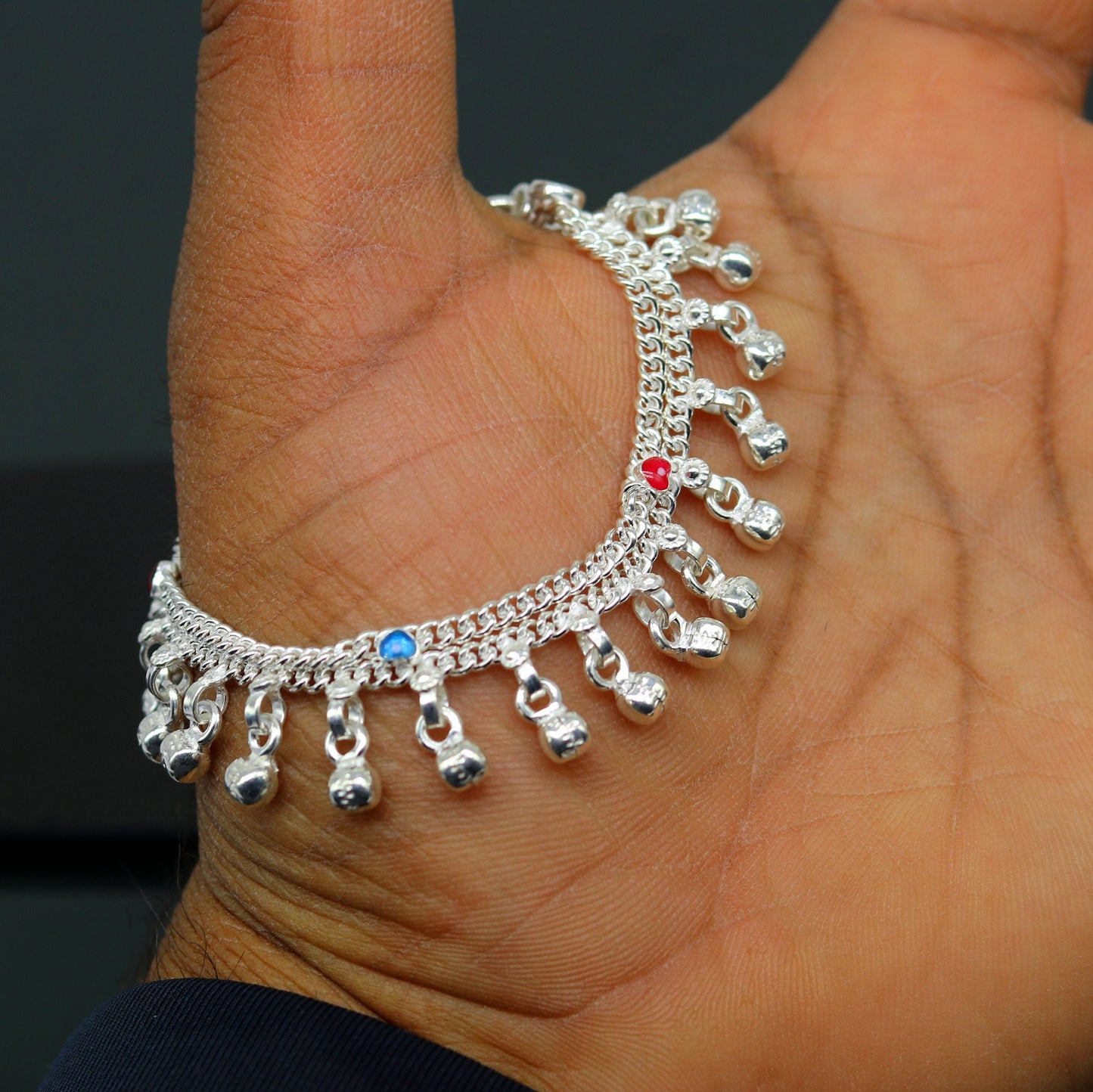 6" exclusive fancy stylish baby anklets bracelet, double chain jingling belly ankle bracelet, unisex gifting kids fashion jewelry ank263 - TRIBAL ORNAMENTS