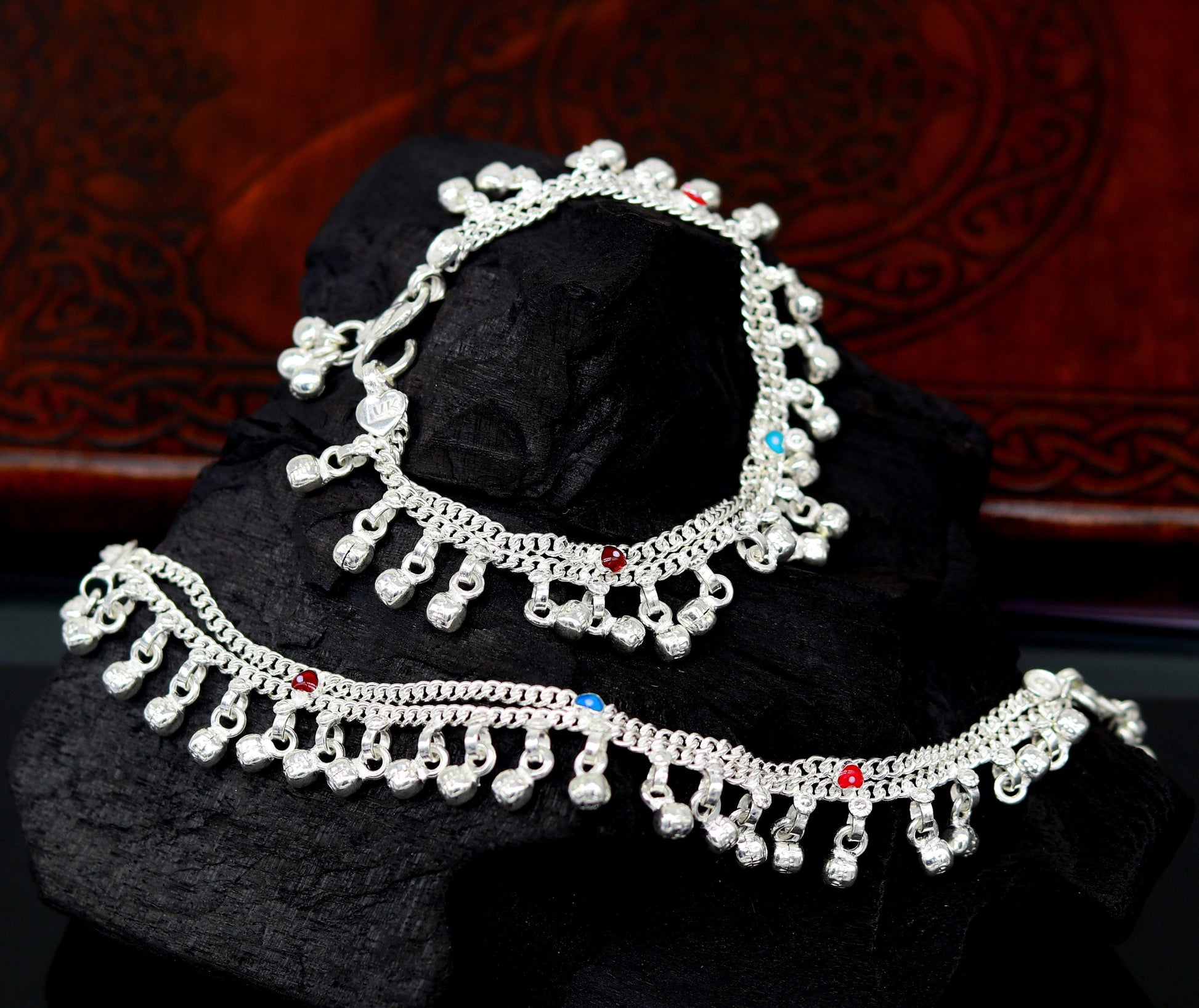 6" exclusive fancy stylish baby anklets bracelet, double chain jingling belly ankle bracelet, unisex gifting kids fashion jewelry ank263 - TRIBAL ORNAMENTS