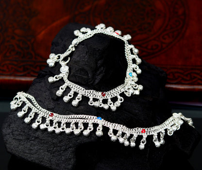 6" exclusive fancy stylish baby anklets bracelet, double chain jingling belly ankle bracelet, unisex gifting kids fashion jewelry ank263 - TRIBAL ORNAMENTS