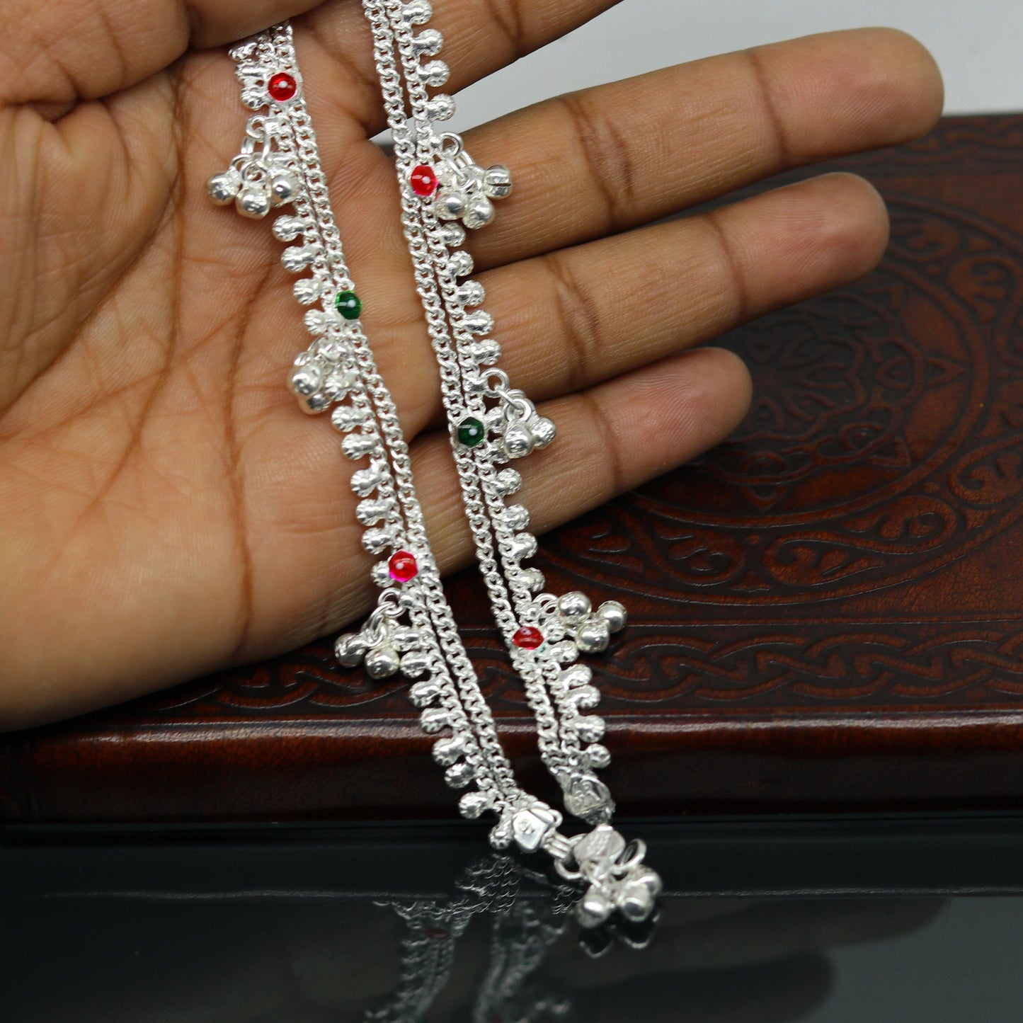 6" fancy stylish baby anklets bracelet, double chain jingle bells ankle bracelet, unisex gifting kids jewelry, new born baby jewelry ank257 - TRIBAL ORNAMENTS