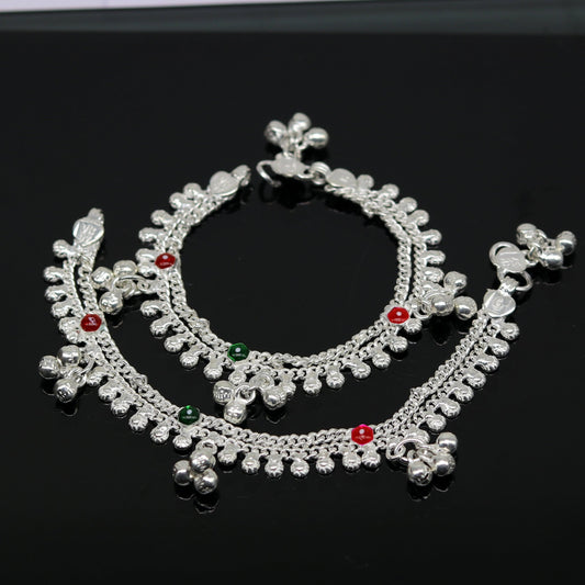 6" fancy stylish baby anklets bracelet, double chain jingle bells ankle bracelet, unisex gifting kids jewelry, new born baby jewelry ank257 - TRIBAL ORNAMENTS