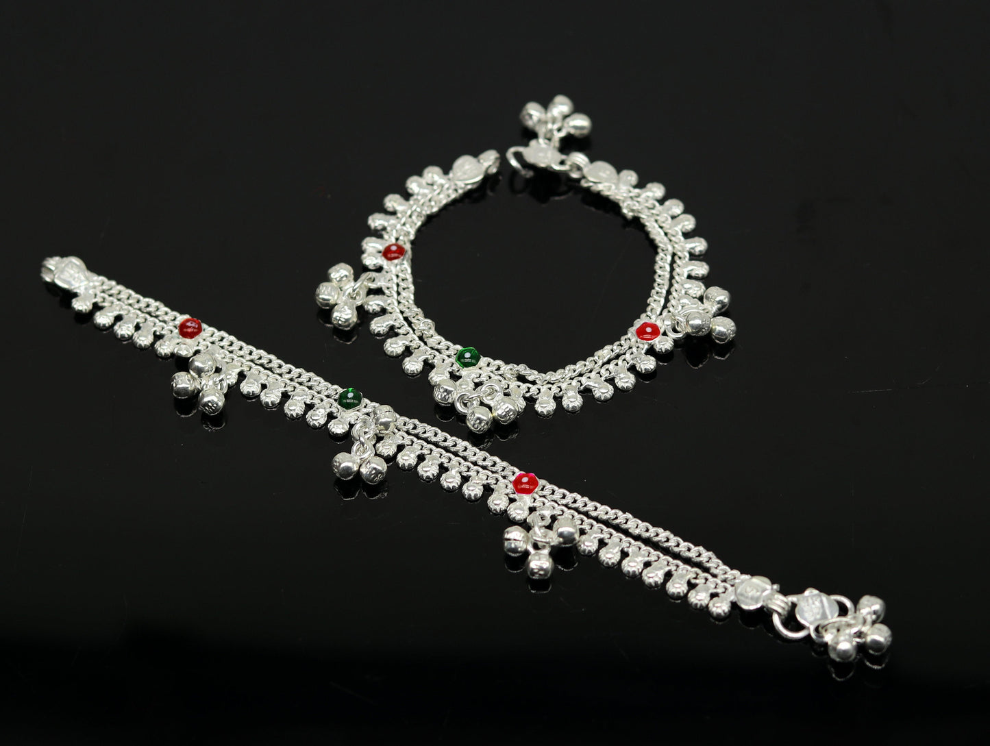 6" fancy stylish baby anklets bracelet, double chain jingle bells ankle bracelet, unisex gifting kids jewelry, new born baby jewelry ank257 - TRIBAL ORNAMENTS