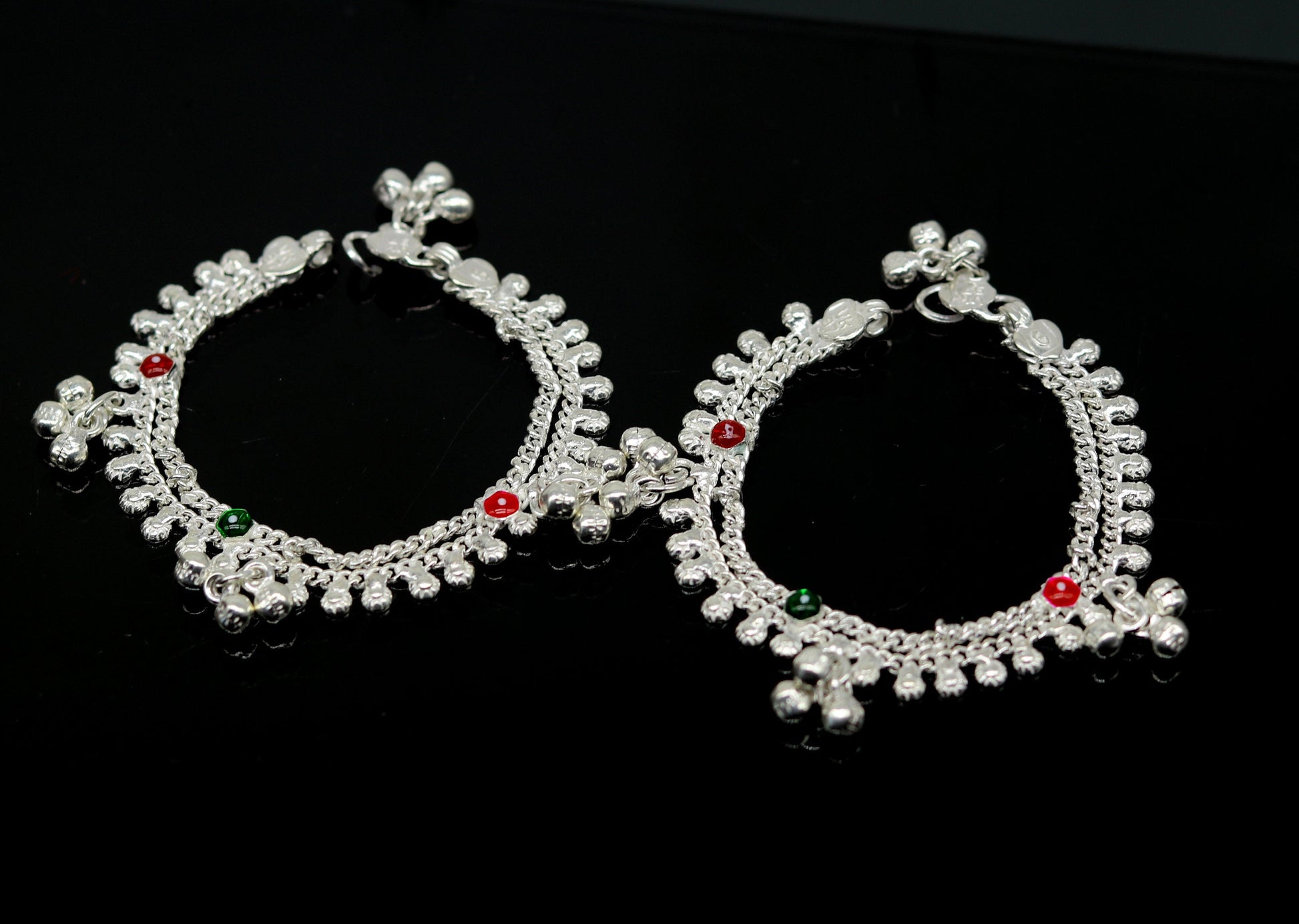 6" fancy stylish baby anklets bracelet, double chain jingle bells ankle bracelet, unisex gifting kids jewelry, new born baby jewelry ank257 - TRIBAL ORNAMENTS